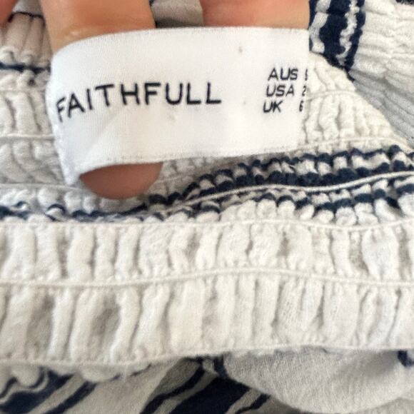 Faithfull the Brand White Navy Striped Off the Shoulder Mini Dress SZ 2 Coastal - Picture 9 of 12